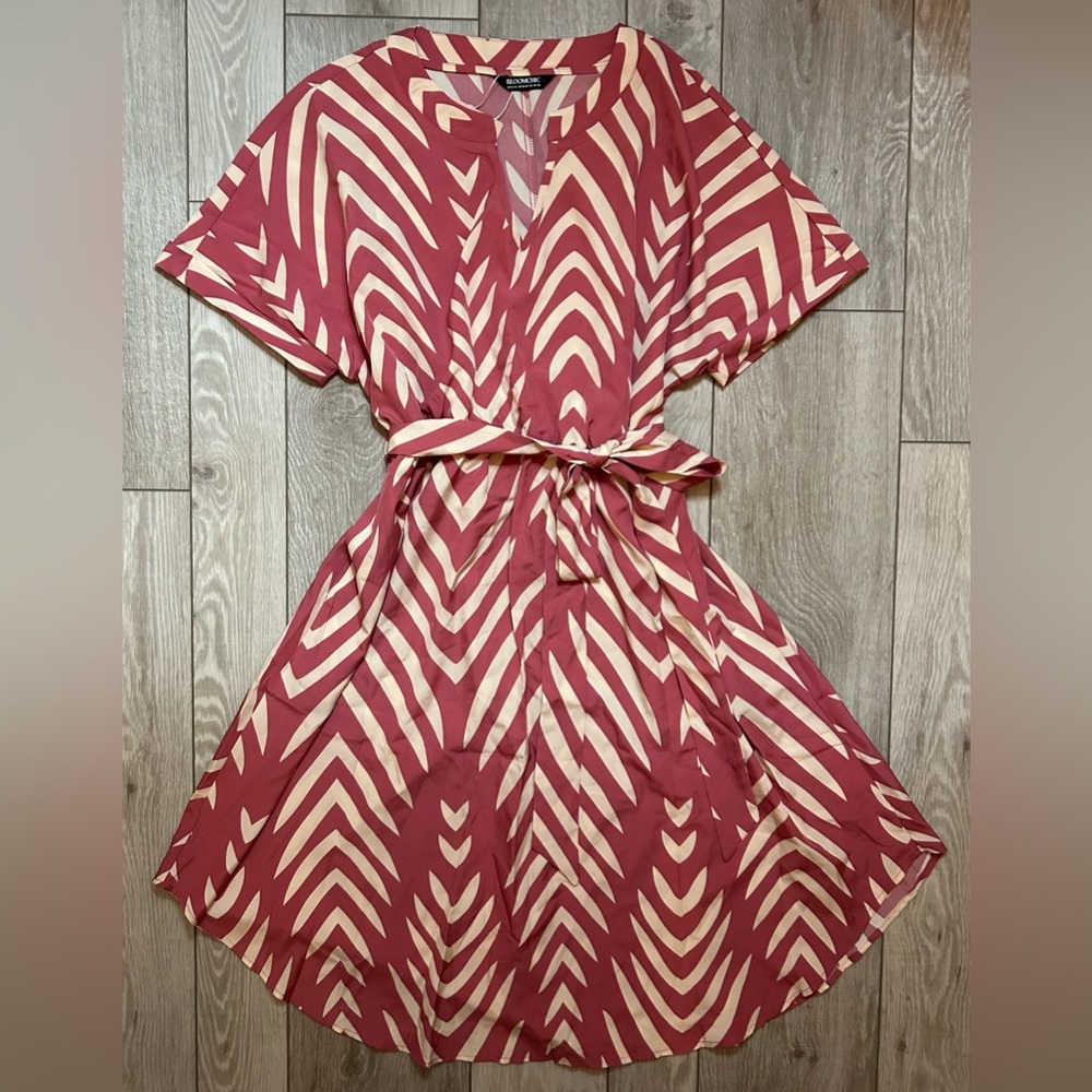 BloomChic Red and Cream Chevron Midi Dress
